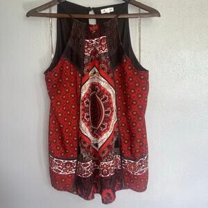 Skylar + Jade Red and Brown Floral Paisley Print Boho Halter Look Top Size XL